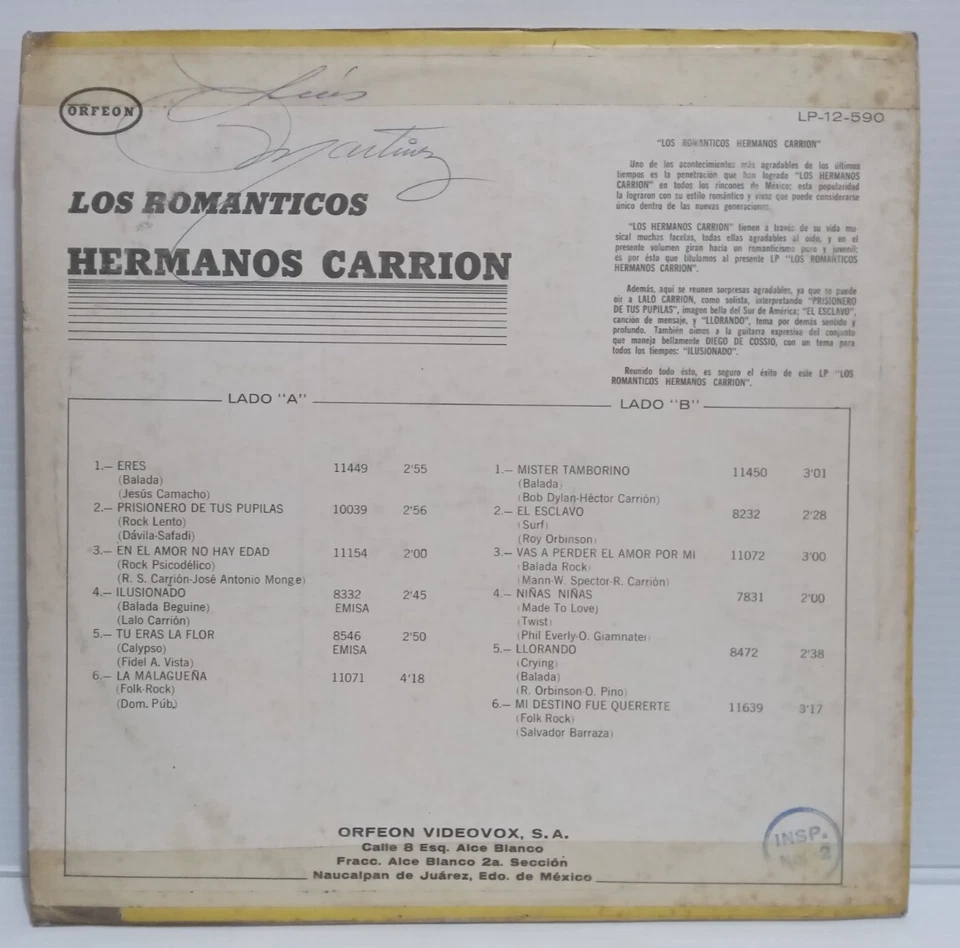 MEXICAN FOLK ROCK LP 1968 BOB DYLAN, ROY ORBISON EVERLY BROS COVERS HEAR! - Image 2 of 4