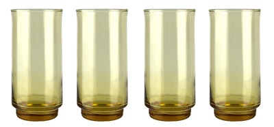 4 Vintage Long Tall Smooth Libbey Bolero Amber Glass Iced Tea Tumblers 7''