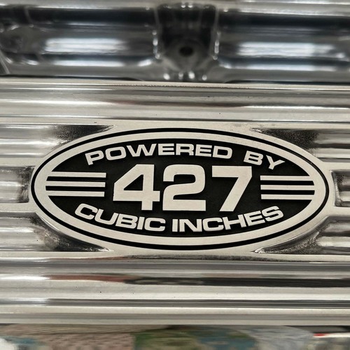 Ford FE 427 Short Valve Covers "POWERED BY 427 CUBIC INCHES" - Style 2 - Ansen - Picture 3 of 7