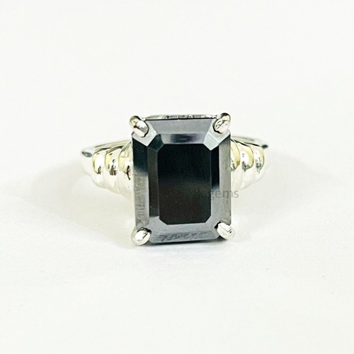 6 KT Nero Anello Diamante Smeraldo Forma Qualità AAA Certificato! Unisex Anello - Foto 6 di 7