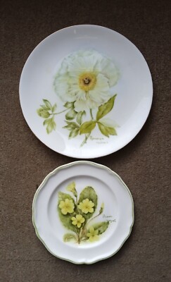 2 x schöne handbemalte Floral Bone China Teller - Kay Kermode - Ness Gardens