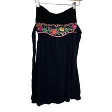 Free People Floral Embroidered Strapless Black Dress Size 4 Fit And Flare