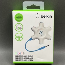 Belkin RockStar 5-Jack Multi Headphone Audio Splitter - White  Blue - 3.5mm AUX