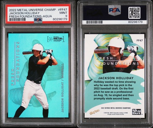 2022 METAL UNIVERSE JACKSON HOLLIDAY FRESH FOUNDATIONS AQUA SP #FF47 PSA 9 POP 5 - Picture 3 of 6