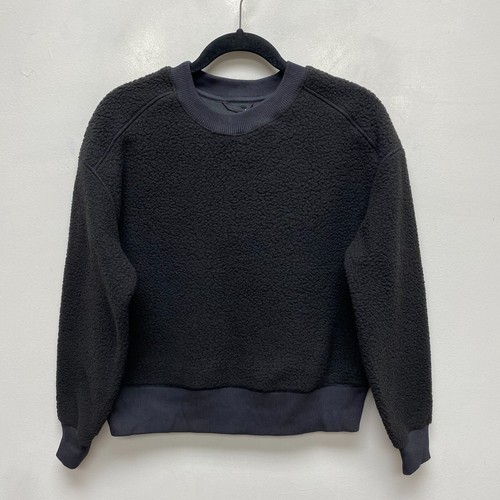 Everlane Womens Black The ReNew Fleece Crew Neck Oversize Pullover Sweatshirt XS