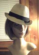 Zylioo Fedora Hat ~ Adjustable Drawstring ~ Beige w Black Hatband ~ NEW withTags