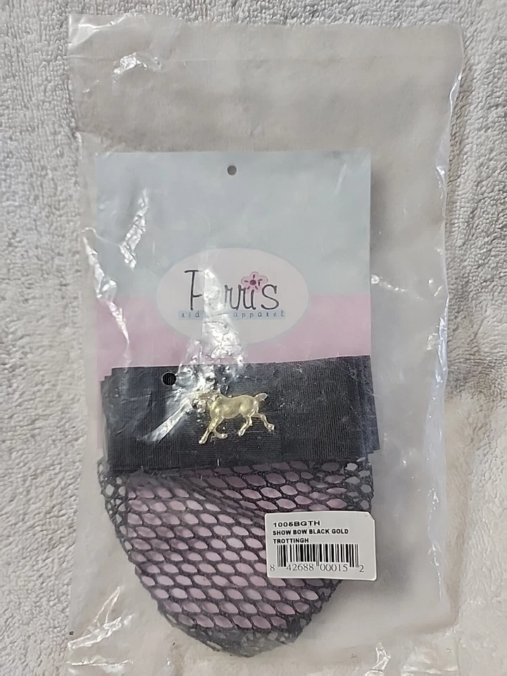 NEW Equestrian SHOW Bow HORSE EMBLEM in GOLD striking Against Black Net. - Image 4 of 4