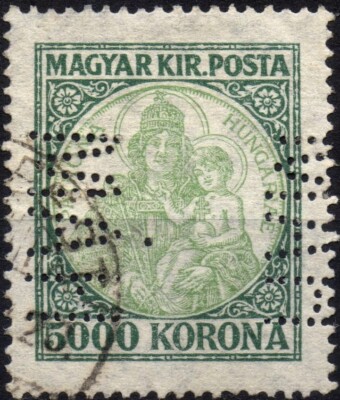 HUNGARY 1923 - PERFIN - Used 5000 Kr.  Madonna and Child #UN1
