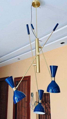 3-flammiger moderner Messing handgefertigter Sputnik Kronleuchter Mid Century... - Bild 2 von 9