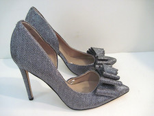 Betsey Johnson Paris Silver Glitter Pointy Toe Bow Pumps Heels 8.5M NEW