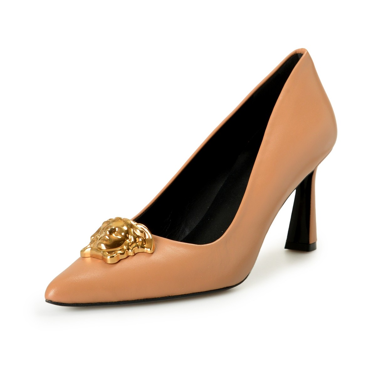 Versace Women's Gold Medusa Brown 100% Leather Heeled Pumps Shoes