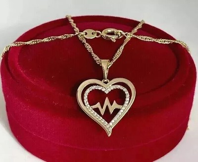 1Ct Round Cut Real Moissanite Heart Beat Pendant 14K Yellow Gold Plated