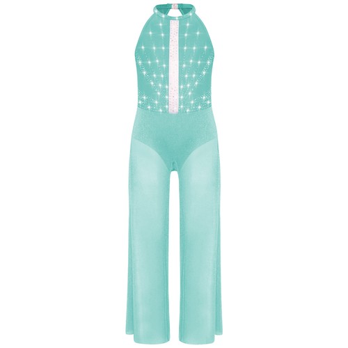 Kids Girls Dancewear Dancing Bodysuit Pants Jumpsuit Leotard Shimmery Pageant - Picture 63 of 81