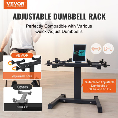 VEVOR Adjustable Dumbbell Stand, Home Fitness Rack and Stand with Media Rack, Sa