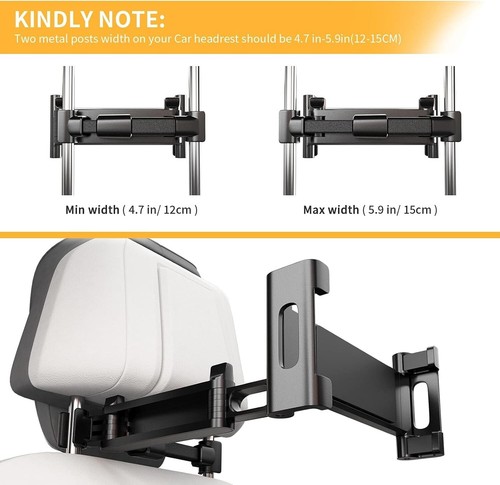 Car Headrest Tablet Mount, Tablet iPad Holder for Car Universal 360° Rotating Ad - Picture 3 of 8