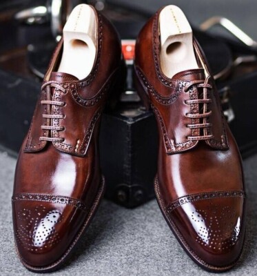 Handcrafted Leather Derby Brown Leather Customize Shoes, Wedding Toe Cap Shoes
