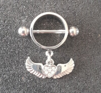 Piercing Téton En Acier Chirurgical - Barbell Avec Strass Rouge, Longueur 16 Mm, Diamètre 1,6 Mm - Neuf Sans Boîte