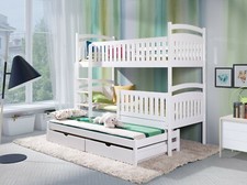 Etagenbett MILO Holz für 3 Kinder Stockbett Kinderbett 80x200 Weiß Ausziehbett