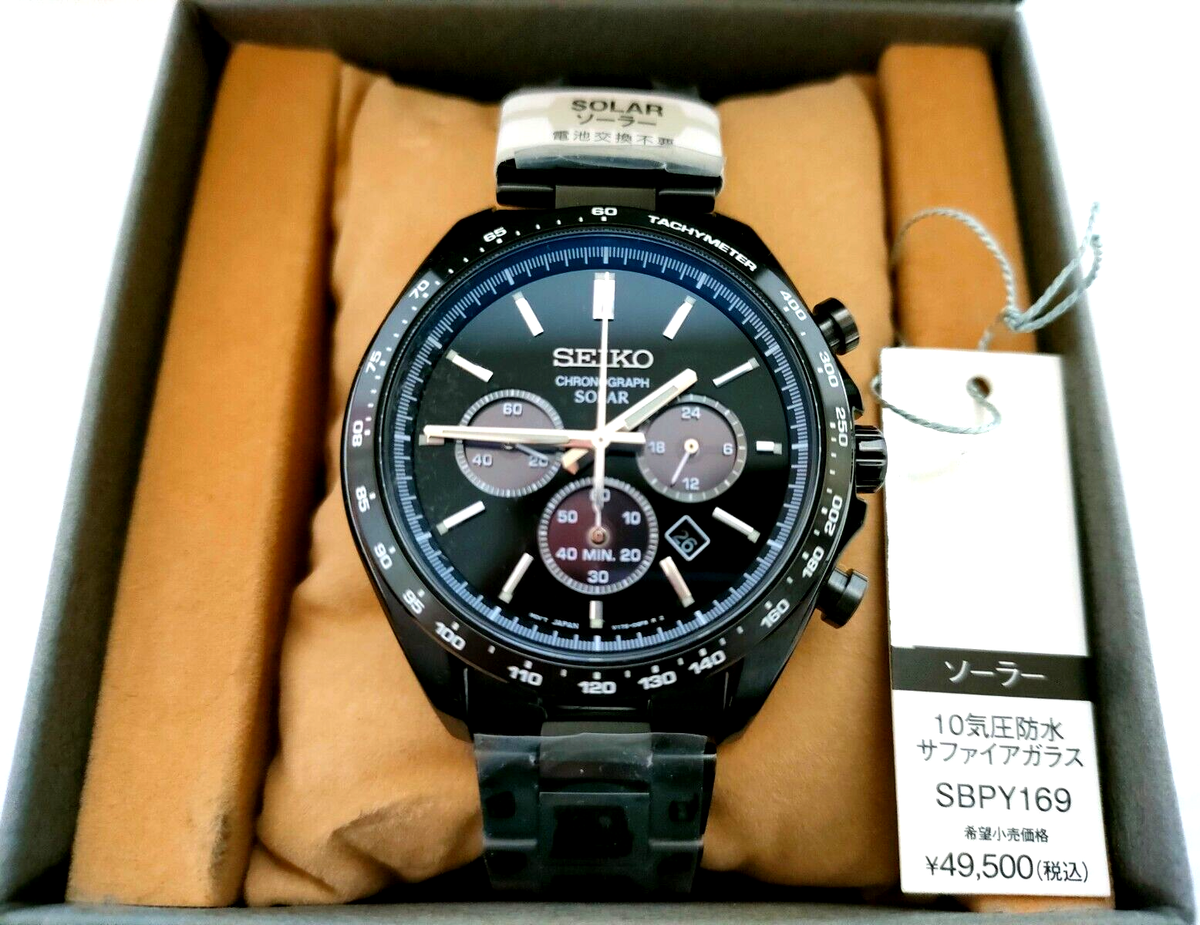 Seiko Selection SBPY169 Solar Chronograph Men's Watch All Black