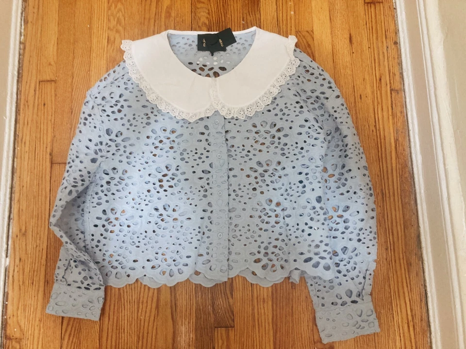 Хлопковая блузка с петлями MAJE Cio размер L оригинал. $345 новый с Ярлыками - Изображение 4 из 4