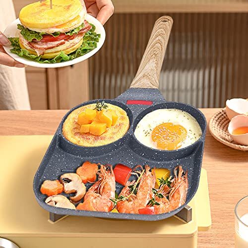 Nonstick Egg Frying Pan - 3 Section Square Grill Pan Divided Frying Pan for Brea - Picture 7 of 7