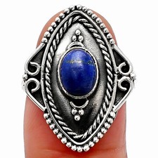 Natural Lapis Lazuli - Afghanistan 925 Sterling Silver Ring s.8 Jewelry R-1557