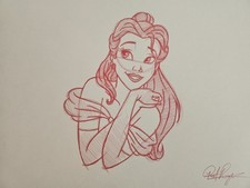 Disney Beauty and Beast Belle Drawing/Sketch Animation Art Handmade signed