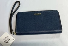 COACH Saffiano Leather East-West Universal Card Case & Wristlet Navy
