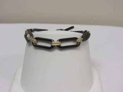 Designer LAGOS 18K Signature Caviar Black Ceramic Oval Link Bracelet
