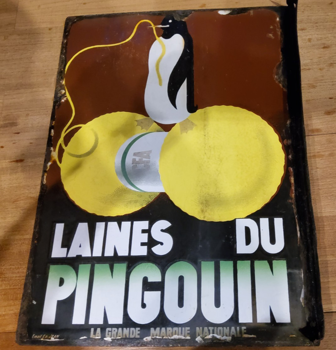ORIGINAL VINTAGE double face PLAQUE LANE DU PINGOUIN by W.Lacroix 1930's