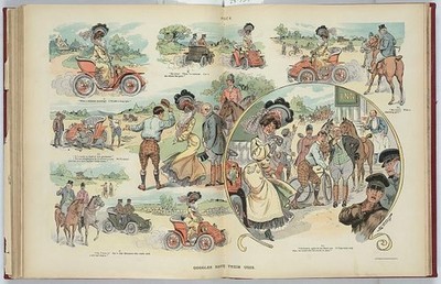1903 Puck Cartoon Woman in Goggles Driving Automobile Fashion Blemishes
