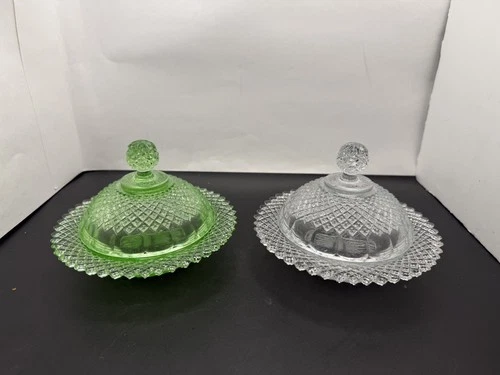 (#336) 2 DEPRESSION GLASS MISS AMERICA PATTERN BUTTER DISHES