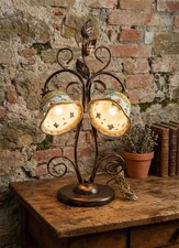 Lume in ferro battuto classico con ceramica siciliana 2 luci  MARTINA/L2