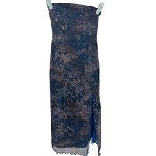 Urban Outfitters Mesh Maxi Dress XS Blue Paisley Print Side Slit Ruffle Hem TP