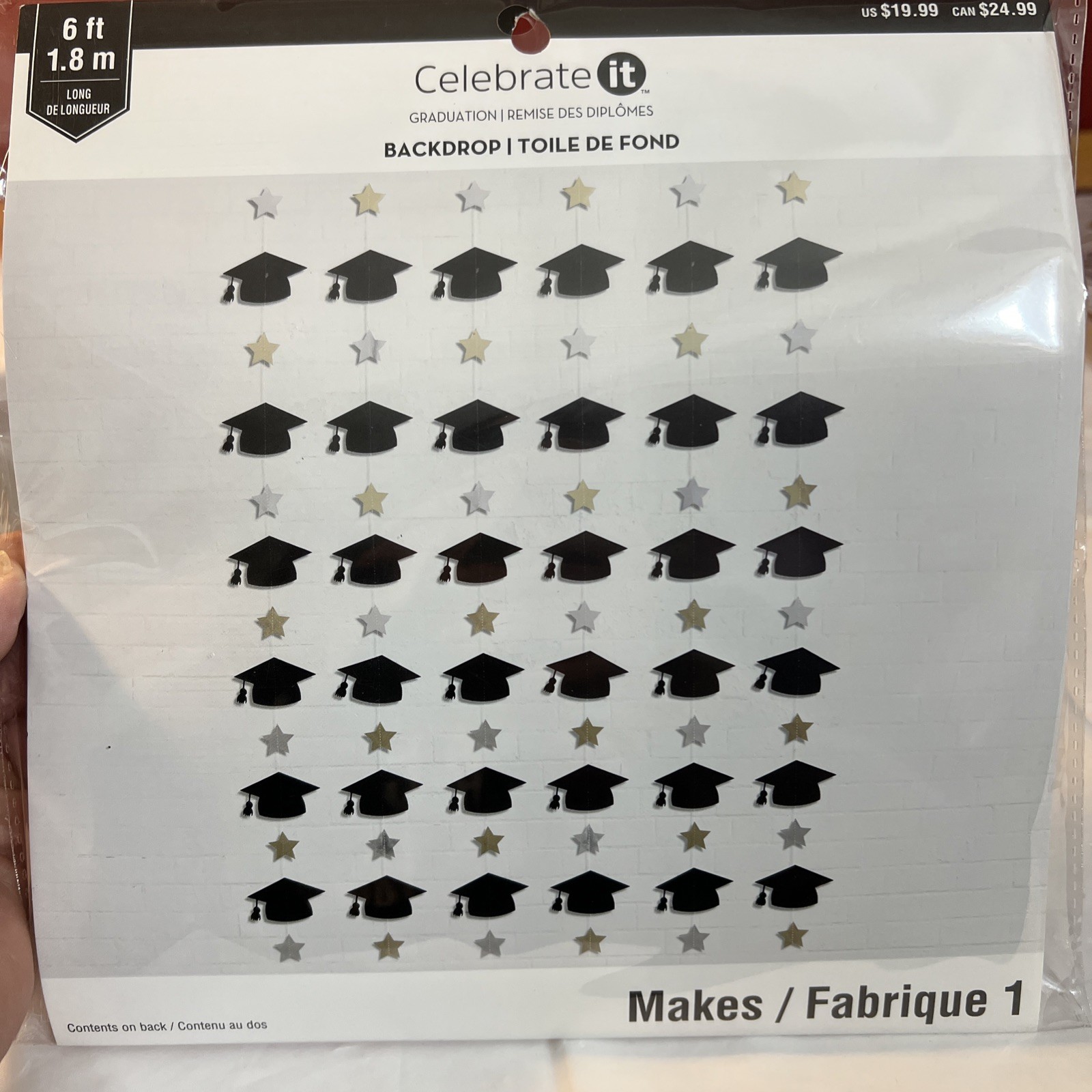 Graduation Cap and Stars Garland Backdrop for Party Decor
