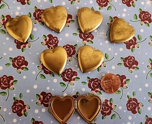 Lot of 7 Shabby Vintage Brass Heart Lockets