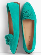 Talbots Francesca Flower Driving Moccasins Turquoise Suede Size 8