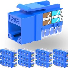 50 PCS RJ45 Keystone Jack Cat6 10G UTP Wall Plate Patch Panel 90 Degree Blue