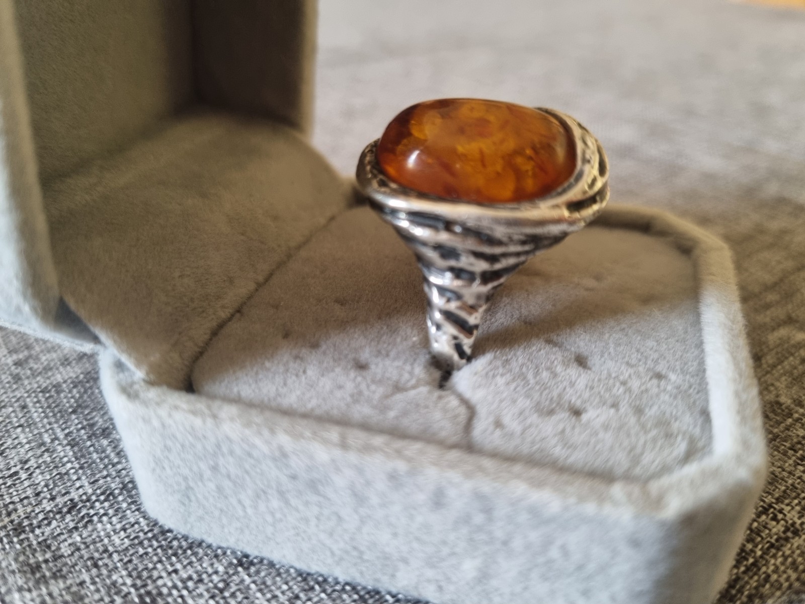 Solid Silver Ring with Amber, Size 60 Circumferen… - image 1