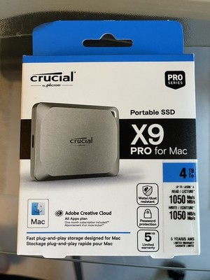 Crucial X9 Pro for Mac PC, 4TB External Portable SSD ~1050MB/s USB-C 