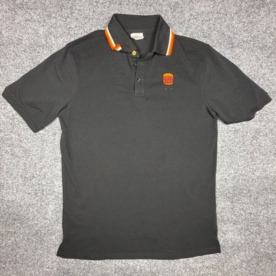 Burger King Employee Uniform Polo Shirt Black Medium BK#9220104 Striped Collar