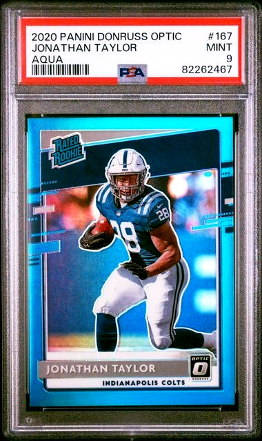 2020 Panini Donruss Optic - Rated Rookies Jonathan Taylor  Aqua Prizm /299 PSA 9