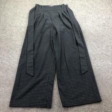 Zara Pants Womens XS Black Plaid Wide Leg Cropped Belted Twill Casual Office