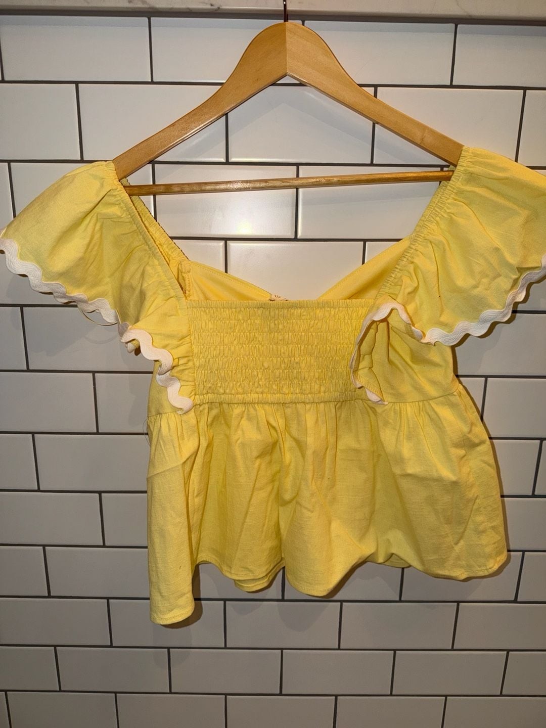 THIRTY/THIRTY L.A. Yellow Ruffle Sleeve Smocked Peplum Top, photo 5