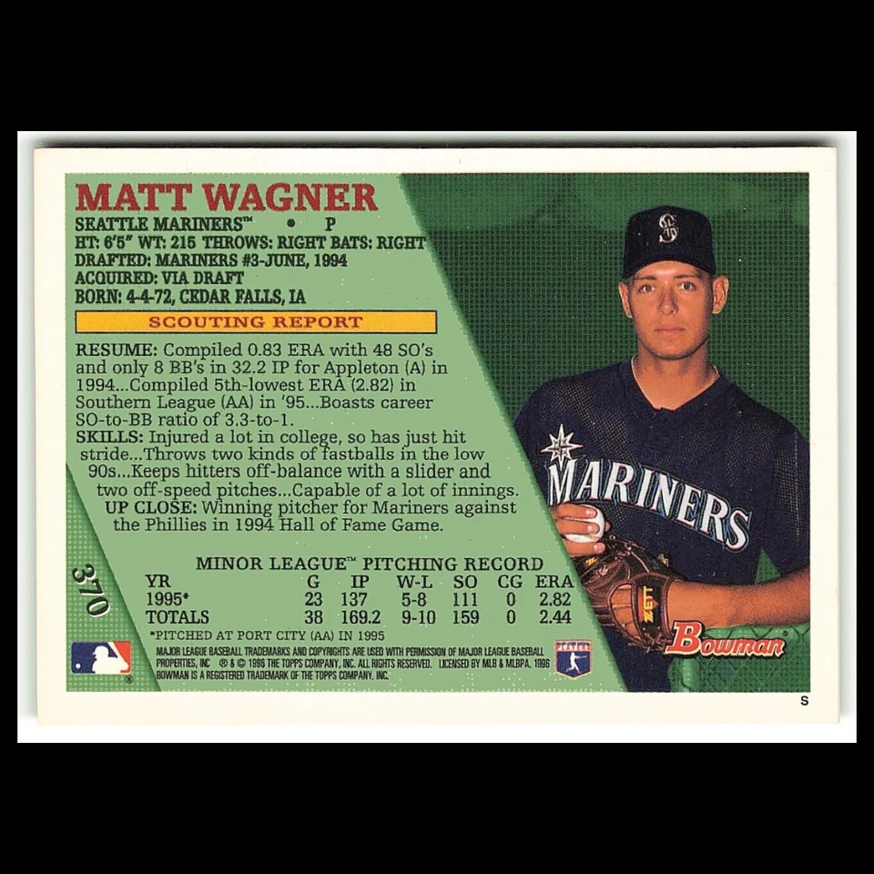 Tarjeta de béisbol Brad Fullmer novato #370 1996 Bowman Montreal Expos MLB casi nueva Foto 2 de 3