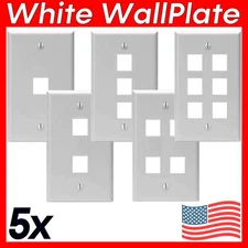 5 Pack Keystone Wall Plate 1 2 3 4 6 Port Hole Jack Single Gang Wallplate White