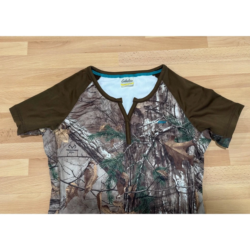 Cabelas Womens Large Hunting T Shirt Short Sleeve Camo Raglan Athletic Top - Image 3 of 4