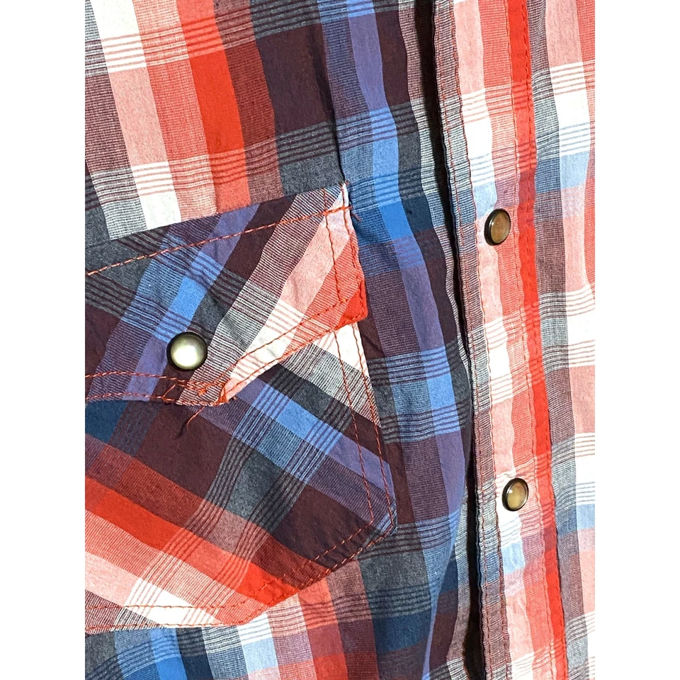 Ditch Plains 格子珍珠扣衬衫男式 M 卷片袖乡村西部 — 第 3/4 张图片