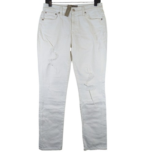 Pantalones de mezclilla J.Crew Point Sur tiro alto ajustados novio desgastados blancos para mujer 26 nuevos con etiquetas - Imagen 1 de 14
