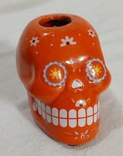 Orange Floral Ceramic Sugar Skull Day of the Dead Small Hole on Top